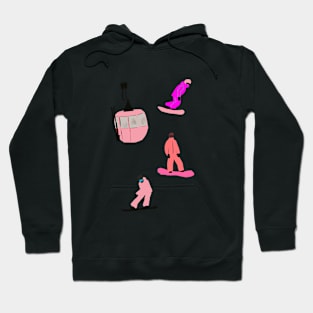 Pink Snowboarding Illustration Hoodie